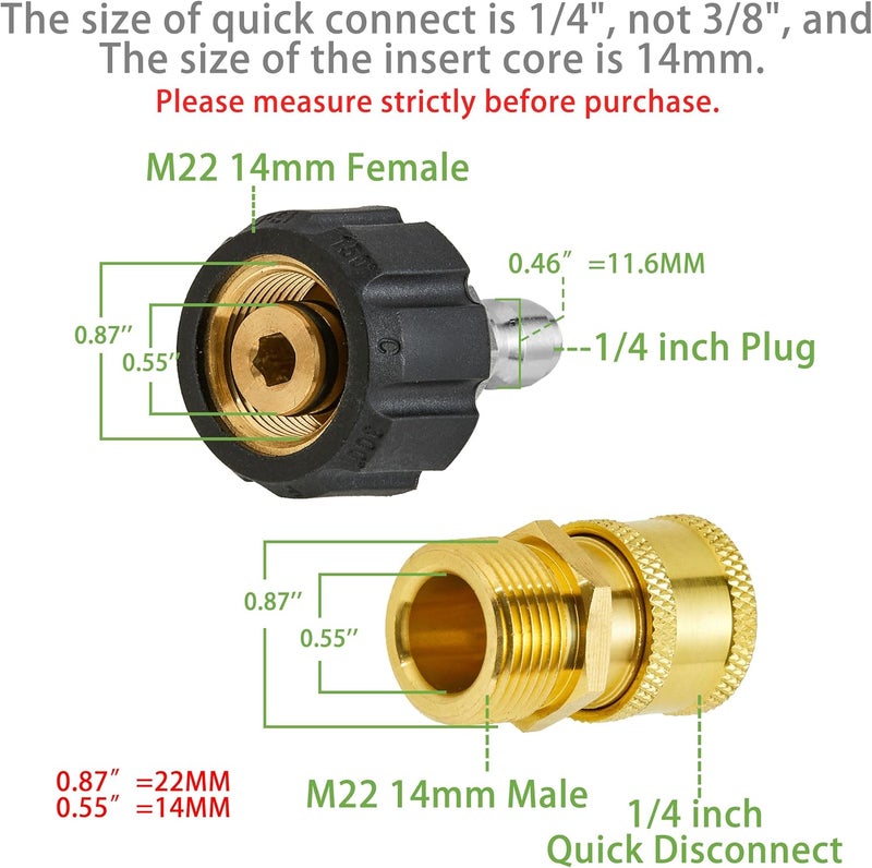 FIXFANS Pressure Washer Adapter Sets, M22 14mm to 1/4'' Quick Connect Fittings kits, Quick Connect Gun to Hose (2 x 2, 2 Pack), No Fit 3/8 Inch, 5000PSI - Image 3